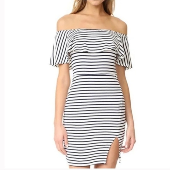 Lovers + Friends dress navy blue‎ white striped off the shoulder small stretch - Picture 7 of 7